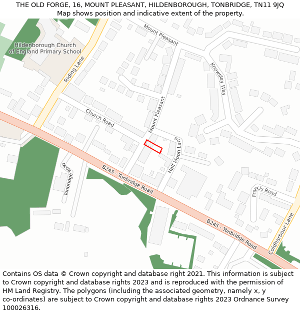 THE OLD FORGE, 16, MOUNT PLEASANT, HILDENBOROUGH, TONBRIDGE, TN11 9JQ: Location map and indicative extent of plot