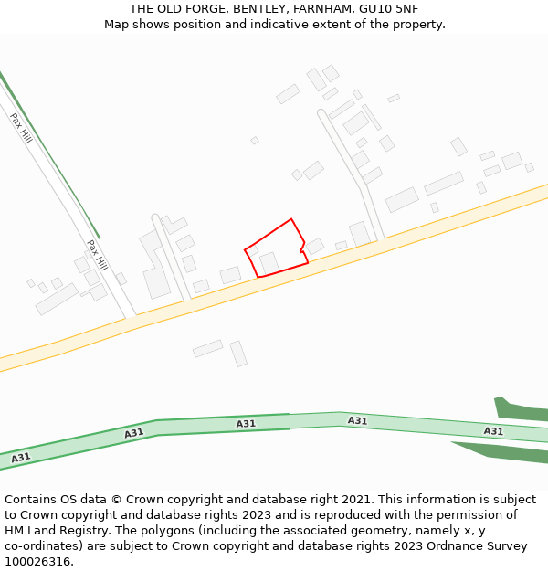 THE OLD FORGE, BENTLEY, FARNHAM, GU10 5NF: Location map and indicative extent of plot