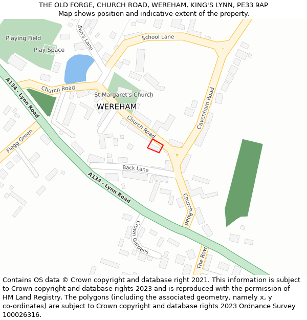 THE OLD FORGE, CHURCH ROAD, WEREHAM, KING'S LYNN, PE33 9AP: Location map and indicative extent of plot