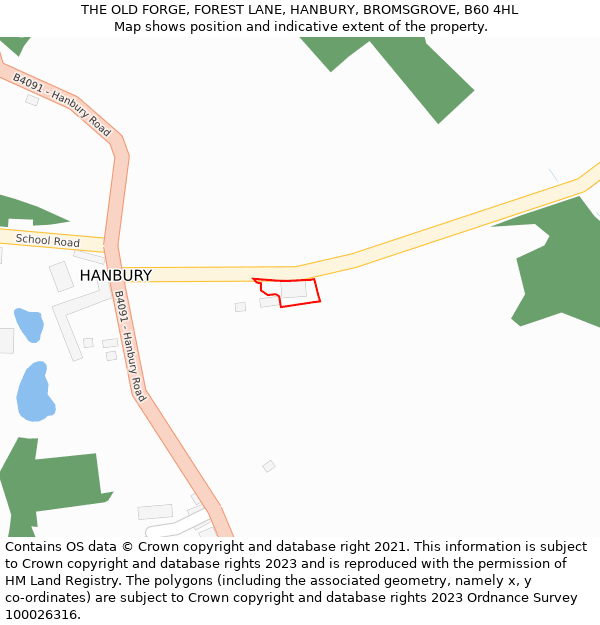 THE OLD FORGE, FOREST LANE, HANBURY, BROMSGROVE, B60 4HL: Location map and indicative extent of plot