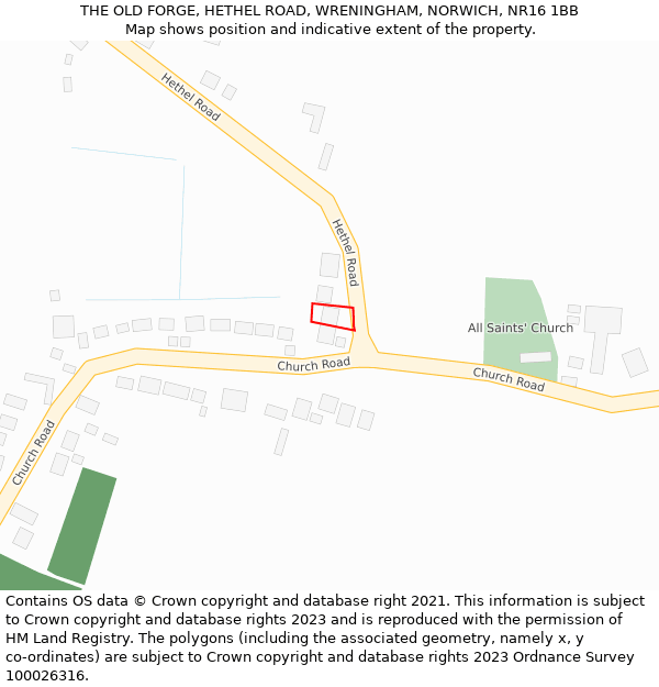 THE OLD FORGE, HETHEL ROAD, WRENINGHAM, NORWICH, NR16 1BB: Location map and indicative extent of plot