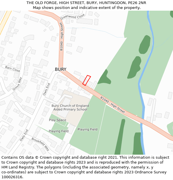 THE OLD FORGE, HIGH STREET, BURY, HUNTINGDON, PE26 2NR: Location map and indicative extent of plot