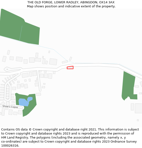 THE OLD FORGE, LOWER RADLEY, ABINGDON, OX14 3AX: Location map and indicative extent of plot