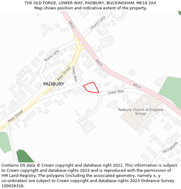 THE OLD FORGE, LOWER WAY, PADBURY, BUCKINGHAM, MK18 2AX: Location map and indicative extent of plot