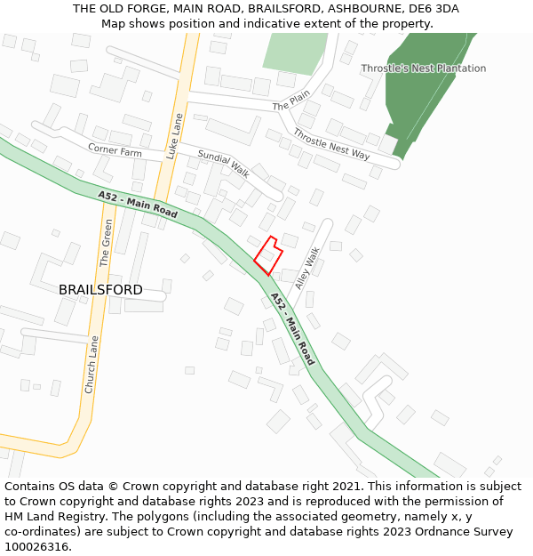 THE OLD FORGE, MAIN ROAD, BRAILSFORD, ASHBOURNE, DE6 3DA: Location map and indicative extent of plot