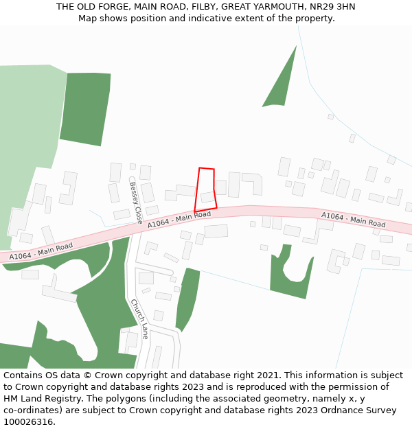 THE OLD FORGE, MAIN ROAD, FILBY, GREAT YARMOUTH, NR29 3HN: Location map and indicative extent of plot