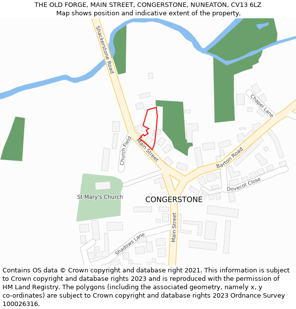 THE OLD FORGE, MAIN STREET, CONGERSTONE, NUNEATON, CV13 6LZ: Location map and indicative extent of plot