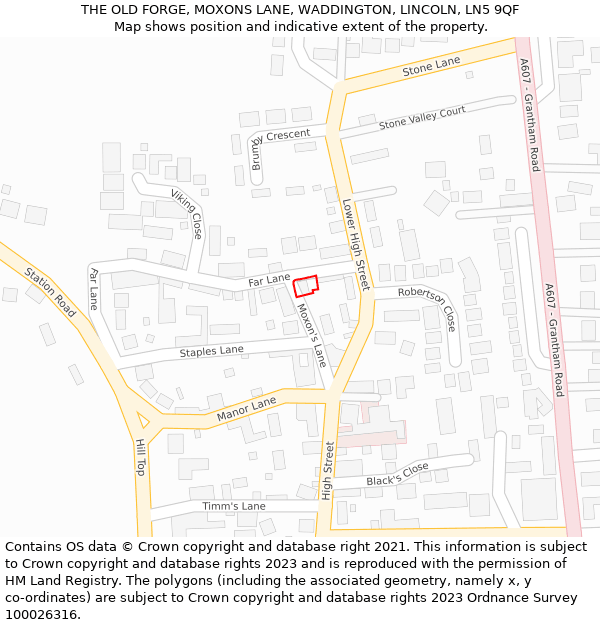 THE OLD FORGE, MOXONS LANE, WADDINGTON, LINCOLN, LN5 9QF: Location map and indicative extent of plot