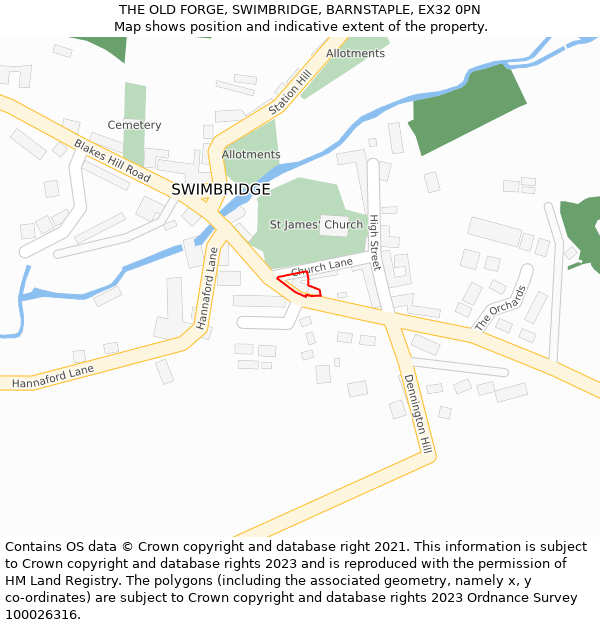THE OLD FORGE, SWIMBRIDGE, BARNSTAPLE, EX32 0PN: Location map and indicative extent of plot