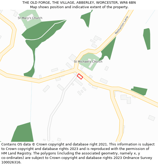 THE OLD FORGE, THE VILLAGE, ABBERLEY, WORCESTER, WR6 6BN: Location map and indicative extent of plot