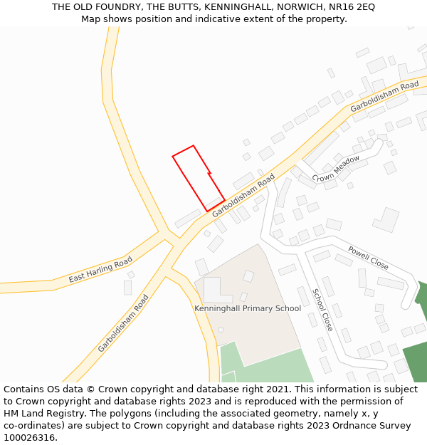 THE OLD FOUNDRY, THE BUTTS, KENNINGHALL, NORWICH, NR16 2EQ: Location map and indicative extent of plot