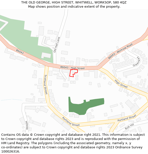 THE OLD GEORGE, HIGH STREET, WHITWELL, WORKSOP, S80 4QZ: Location map and indicative extent of plot