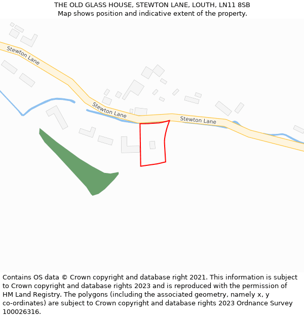 THE OLD GLASS HOUSE, STEWTON LANE, LOUTH, LN11 8SB: Location map and indicative extent of plot