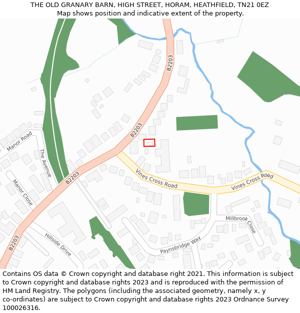 THE OLD GRANARY BARN, HIGH STREET, HORAM, HEATHFIELD, TN21 0EZ: Location map and indicative extent of plot