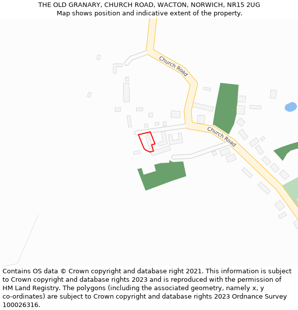 THE OLD GRANARY, CHURCH ROAD, WACTON, NORWICH, NR15 2UG: Location map and indicative extent of plot