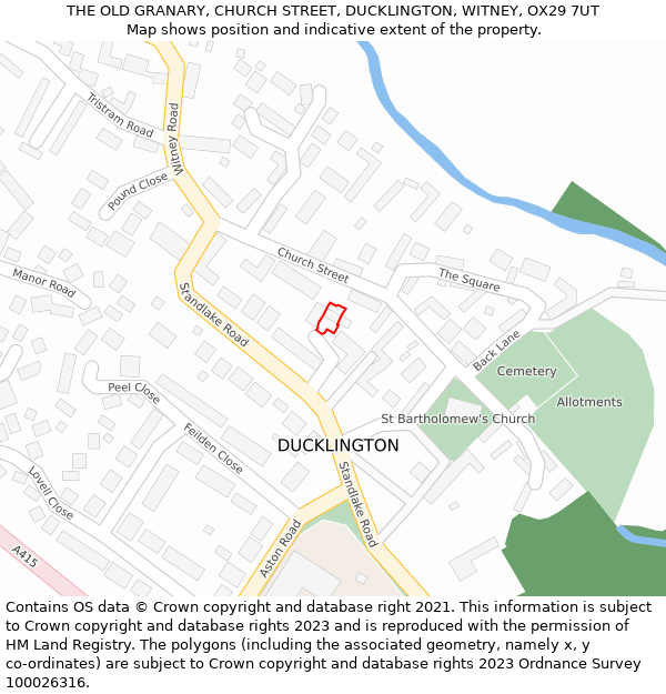 THE OLD GRANARY, CHURCH STREET, DUCKLINGTON, WITNEY, OX29 7UT: Location map and indicative extent of plot