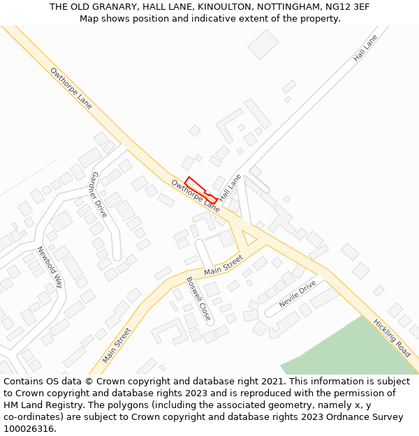 THE OLD GRANARY, HALL LANE, KINOULTON, NOTTINGHAM, NG12 3EF: Location map and indicative extent of plot