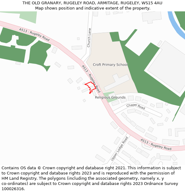 THE OLD GRANARY, RUGELEY ROAD, ARMITAGE, RUGELEY, WS15 4AU: Location map and indicative extent of plot