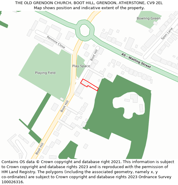 THE OLD GRENDON CHURCH, BOOT HILL, GRENDON, ATHERSTONE, CV9 2EL: Location map and indicative extent of plot