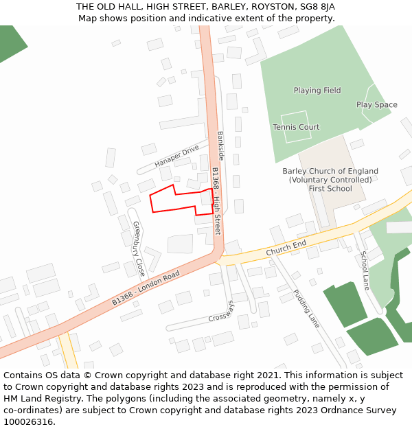 THE OLD HALL, HIGH STREET, BARLEY, ROYSTON, SG8 8JA: Location map and indicative extent of plot