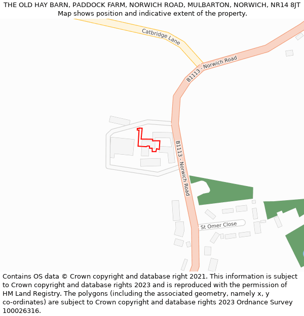THE OLD HAY BARN, PADDOCK FARM, NORWICH ROAD, MULBARTON, NORWICH, NR14 8JT: Location map and indicative extent of plot