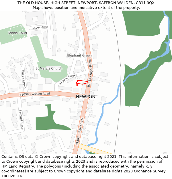 THE OLD HOUSE, HIGH STREET, NEWPORT, SAFFRON WALDEN, CB11 3QX: Location map and indicative extent of plot