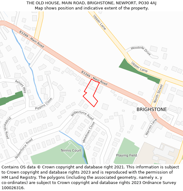 THE OLD HOUSE, MAIN ROAD, BRIGHSTONE, NEWPORT, PO30 4AJ: Location map and indicative extent of plot