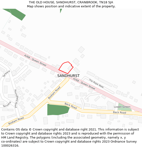 THE OLD HOUSE, SANDHURST, CRANBROOK, TN18 5JA: Location map and indicative extent of plot