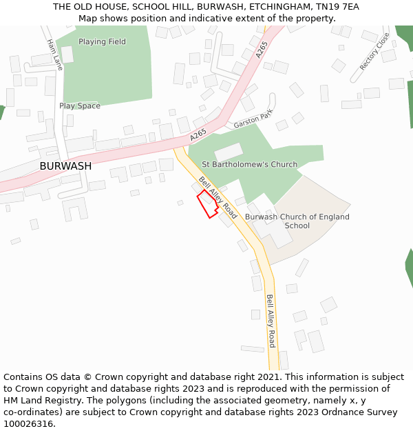 THE OLD HOUSE, SCHOOL HILL, BURWASH, ETCHINGHAM, TN19 7EA: Location map and indicative extent of plot