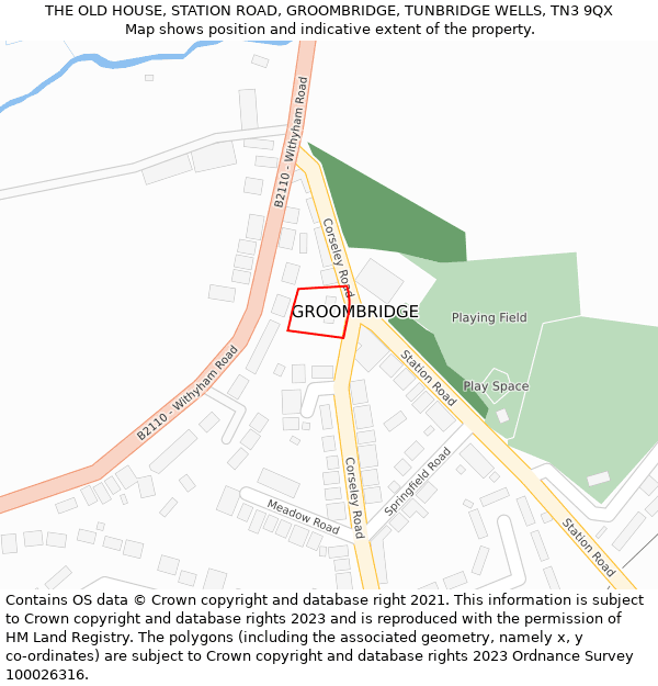 THE OLD HOUSE, STATION ROAD, GROOMBRIDGE, TUNBRIDGE WELLS, TN3 9QX: Location map and indicative extent of plot