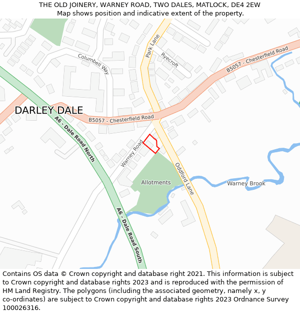 THE OLD JOINERY, WARNEY ROAD, TWO DALES, MATLOCK, DE4 2EW: Location map and indicative extent of plot