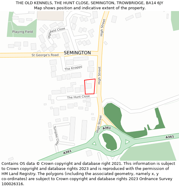 THE OLD KENNELS, THE HUNT CLOSE, SEMINGTON, TROWBRIDGE, BA14 6JY: Location map and indicative extent of plot