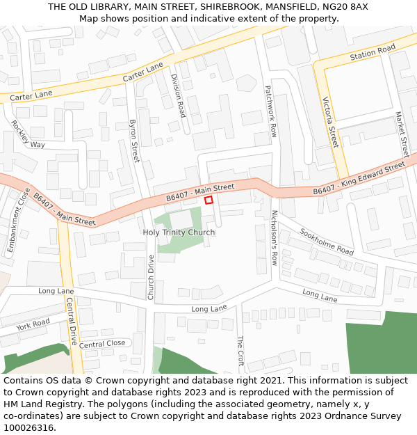 THE OLD LIBRARY, MAIN STREET, SHIREBROOK, MANSFIELD, NG20 8AX: Location map and indicative extent of plot