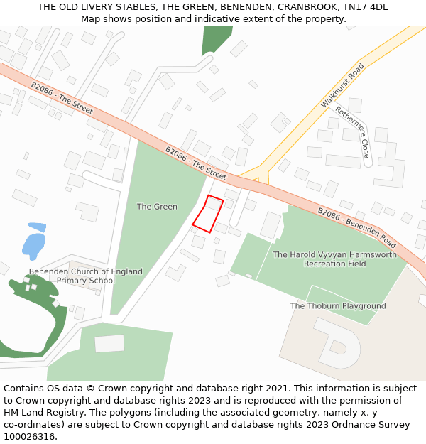 THE OLD LIVERY STABLES, THE GREEN, BENENDEN, CRANBROOK, TN17 4DL: Location map and indicative extent of plot