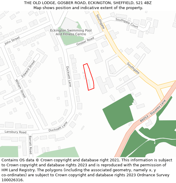 THE OLD LODGE, GOSBER ROAD, ECKINGTON, SHEFFIELD, S21 4BZ: Location map and indicative extent of plot