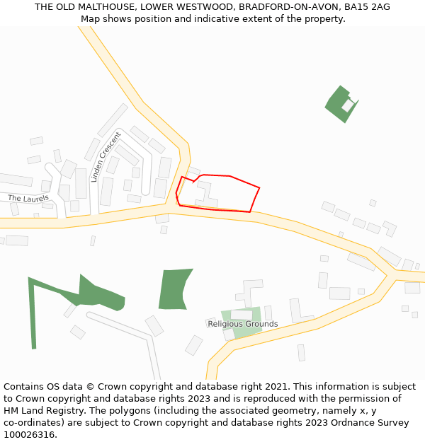 THE OLD MALTHOUSE, LOWER WESTWOOD, BRADFORD-ON-AVON, BA15 2AG: Location map and indicative extent of plot