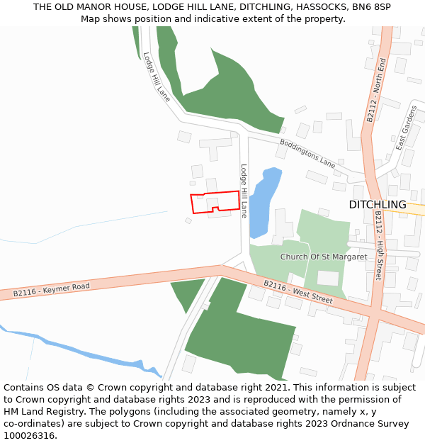 THE OLD MANOR HOUSE, LODGE HILL LANE, DITCHLING, HASSOCKS, BN6 8SP: Location map and indicative extent of plot