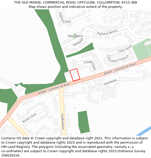 THE OLD MANSE, COMMERCIAL ROAD, UFFCULME, CULLOMPTON, EX15 3EB: Location map and indicative extent of plot