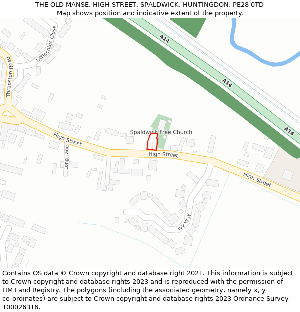 THE OLD MANSE, HIGH STREET, SPALDWICK, HUNTINGDON, PE28 0TD: Location map and indicative extent of plot