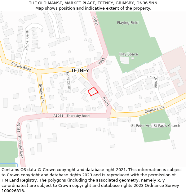 THE OLD MANSE, MARKET PLACE, TETNEY, GRIMSBY, DN36 5NN: Location map and indicative extent of plot