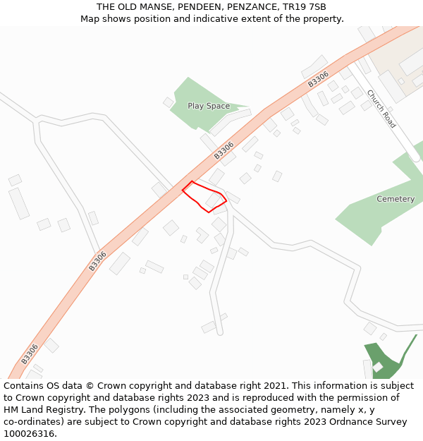 THE OLD MANSE, PENDEEN, PENZANCE, TR19 7SB: Location map and indicative extent of plot