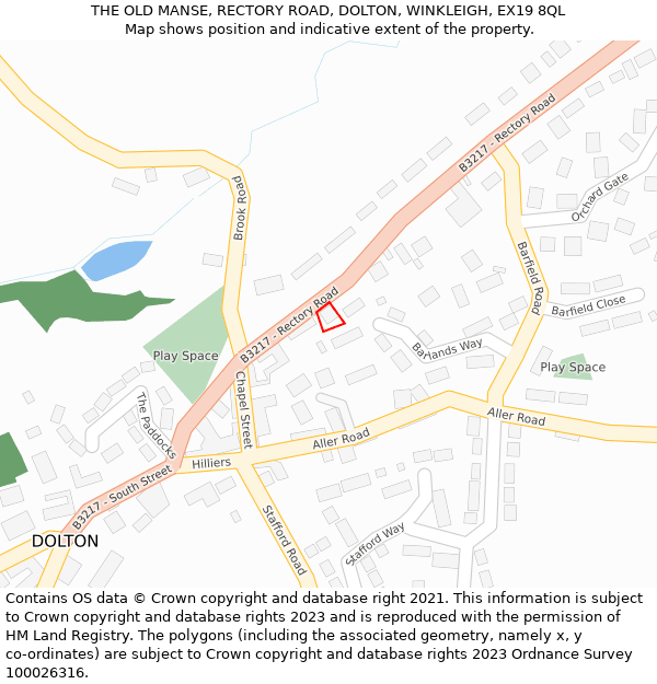 THE OLD MANSE, RECTORY ROAD, DOLTON, WINKLEIGH, EX19 8QL: Location map and indicative extent of plot
