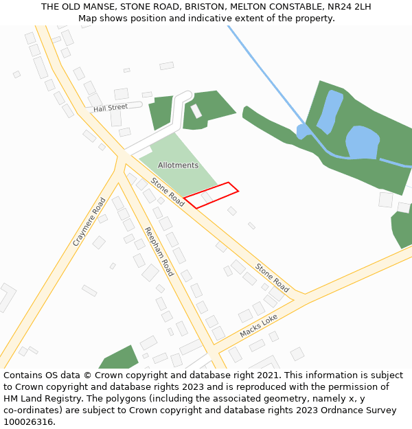 THE OLD MANSE, STONE ROAD, BRISTON, MELTON CONSTABLE, NR24 2LH: Location map and indicative extent of plot