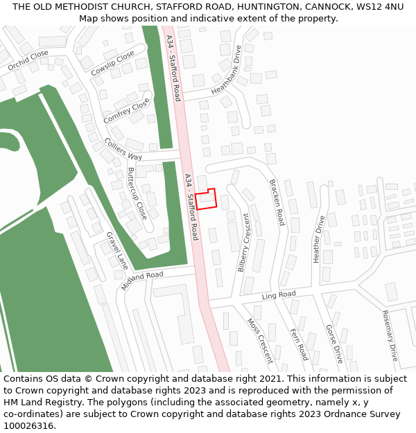 THE OLD METHODIST CHURCH, STAFFORD ROAD, HUNTINGTON, CANNOCK, WS12 4NU: Location map and indicative extent of plot