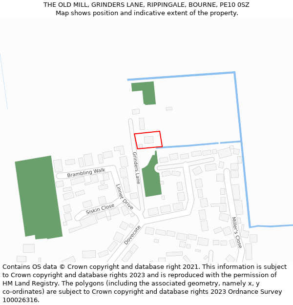 THE OLD MILL, GRINDERS LANE, RIPPINGALE, BOURNE, PE10 0SZ: Location map and indicative extent of plot
