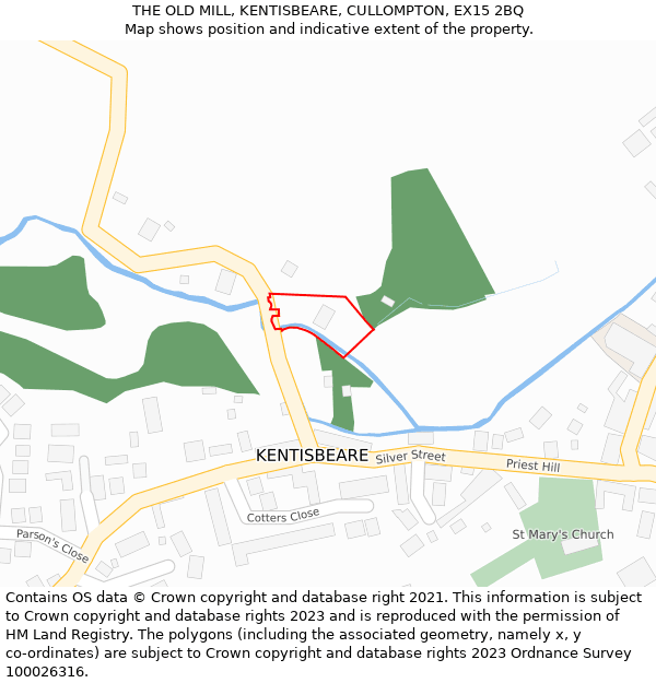 THE OLD MILL, KENTISBEARE, CULLOMPTON, EX15 2BQ: Location map and indicative extent of plot