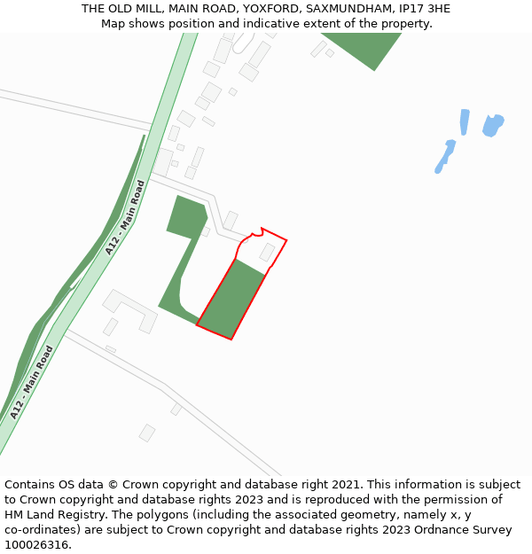 THE OLD MILL, MAIN ROAD, YOXFORD, SAXMUNDHAM, IP17 3HE: Location map and indicative extent of plot