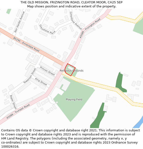 THE OLD MISSION, FRIZINGTON ROAD, CLEATOR MOOR, CA25 5EP: Location map and indicative extent of plot