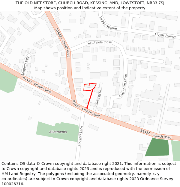 THE OLD NET STORE, CHURCH ROAD, KESSINGLAND, LOWESTOFT, NR33 7SJ: Location map and indicative extent of plot