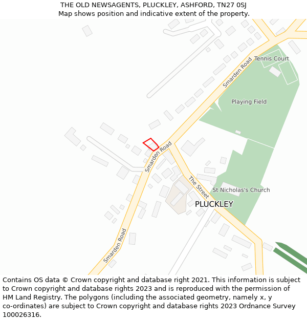 THE OLD NEWSAGENTS, PLUCKLEY, ASHFORD, TN27 0SJ: Location map and indicative extent of plot